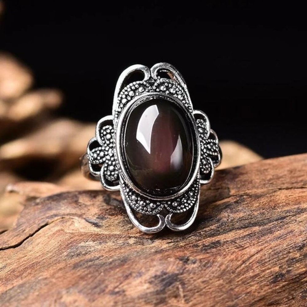 Natural Obsidian Stone Ring for Spiritual Protection Anxiety Stress Relief
